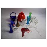 Collection of Assorted Glass Vases, Pitcher, Bells, and Decorative Items