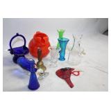 Collection of Assorted Glass Vases, Pitcher, Bells, and Decorative Items