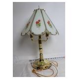 Vintage Brass Table Lamp with Floral Glass Shade