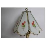 Vintage Brass Table Lamp with Floral Glass Shade