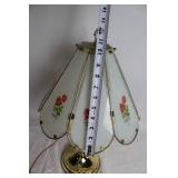 Vintage Brass Table Lamp with Floral Glass Shade