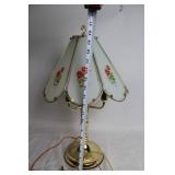 Vintage Brass Table Lamp with Floral Glass Shade