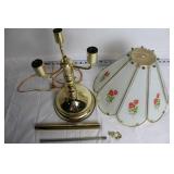 Vintage Brass Table Lamp with Floral Glass Shade