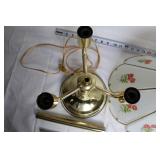 Vintage Brass Table Lamp with Floral Glass Shade