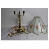 Vintage Brass Table Lamp with Floral Glass Shade
