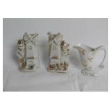 Vintage Japan Ceramic Windmill Figurines and Pitcher Set