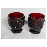 Vintage Cut Glass Decanter with 6 Ruby Red Glasses Set