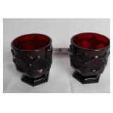 Vintage Cut Glass Decanter with 6 Ruby Red Glasses Set