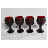 Vintage Cut Glass Decanter with 6 Ruby Red Glasses Set