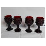 Vintage Cut Glass Decanter with 6 Ruby Red Glasses Set