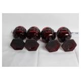 Vintage Cut Glass Decanter with 6 Ruby Red Glasses Set