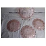 Cherry Blossom Pink Depression Glass Plate Set with Handled Tray