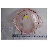 Cherry Blossom Pink Depression Glass Plate Set with Handled Tray
