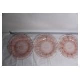 Cherry Blossom Pink Depression Glass Plate Set with Handled Tray