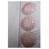 Cherry Blossom Pink Depression Glass Plate Set with Handled Tray