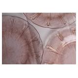 Cherry Blossom Pink Depression Glass Plate Set with Handled Tray