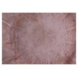 Cherry Blossom Pink Depression Glass Plate Set with Handled Tray