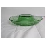 Set of Elegant Glassware: Green Centerpiece Bowl, Blue Compote, and Vase