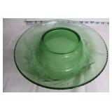 Set of Elegant Glassware: Green Centerpiece Bowl, Blue Compote, and Vase