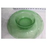 Set of Elegant Glassware: Green Centerpiece Bowl, Blue Compote, and Vase