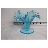 Set of Elegant Glassware: Green Centerpiece Bowl, Blue Compote, and Vase