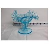 Set of Elegant Glassware: Green Centerpiece Bowl, Blue Compote, and Vase