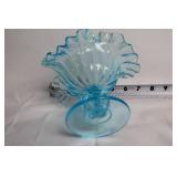 Set of Elegant Glassware: Green Centerpiece Bowl, Blue Compote, and Vase