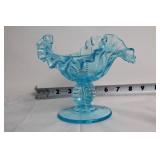 Set of Elegant Glassware: Green Centerpiece Bowl, Blue Compote, and Vase