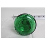 Set of Elegant Glassware: Green Centerpiece Bowl, Blue Compote, and Vase