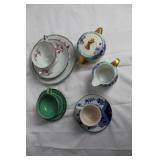 Vintage Tea Set with Hand Painted Cups and Floral Creamer & Sugar Set