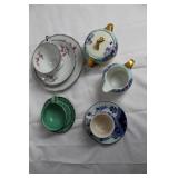 Vintage Tea Set with Hand Painted Cups and Floral Creamer & Sugar Set