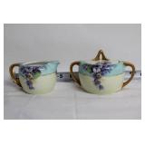 Vintage Tea Set with Hand Painted Cups and Floral Creamer & Sugar Set