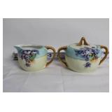 Vintage Tea Set with Hand Painted Cups and Floral Creamer & Sugar Set