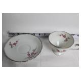 Vintage Tea Set with Hand Painted Cups and Floral Creamer & Sugar Set