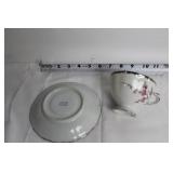 Vintage Tea Set with Hand Painted Cups and Floral Creamer & Sugar Set