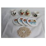 Vintage Ceramic Set: Salt & Pepper Shakers, Creamer, Sugar Bowl, Coasters