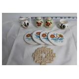 Vintage Ceramic Set: Salt & Pepper Shakers, Creamer, Sugar Bowl, Coasters