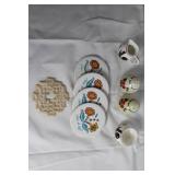 Vintage Ceramic Set: Salt & Pepper Shakers, Creamer, Sugar Bowl, Coasters