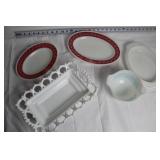 Collection of 5 Decorative Milk Glass and Pyrex Dishes