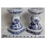 Set of 4 Blue and White Porcelain Candle Holders and Ginger Jars