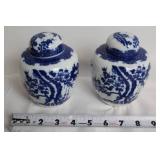 Set of 4 Blue and White Porcelain Candle Holders and Ginger Jars