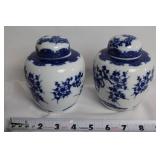 Set of 4 Blue and White Porcelain Candle Holders and Ginger Jars