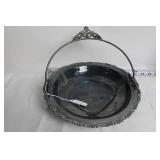 Set of 4 Vintage Blue Glass Goblets and Silverplate Basket