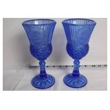 Set of 4 Vintage Blue Glass Goblets and Silverplate Basket