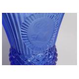 Set of 4 Vintage Blue Glass Goblets and Silverplate Basket