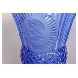 Set of 4 Vintage Blue Glass Goblets and Silverplate Basket