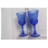 Set of 4 Vintage Blue Glass Goblets and Silverplate Basket