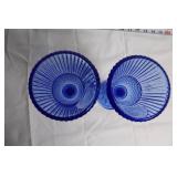 Set of 4 Vintage Blue Glass Goblets and Silverplate Basket