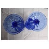 Set of 4 Vintage Blue Glass Goblets and Silverplate Basket