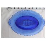 Set of 4 Vintage Blue Glass Goblets and Silverplate Basket